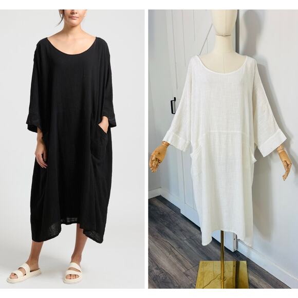 Gilda Midani Dresses & Skirts - Gilda Midani One Size White Long Cotton Gauze Bucket Dress Lagenlook Artsy